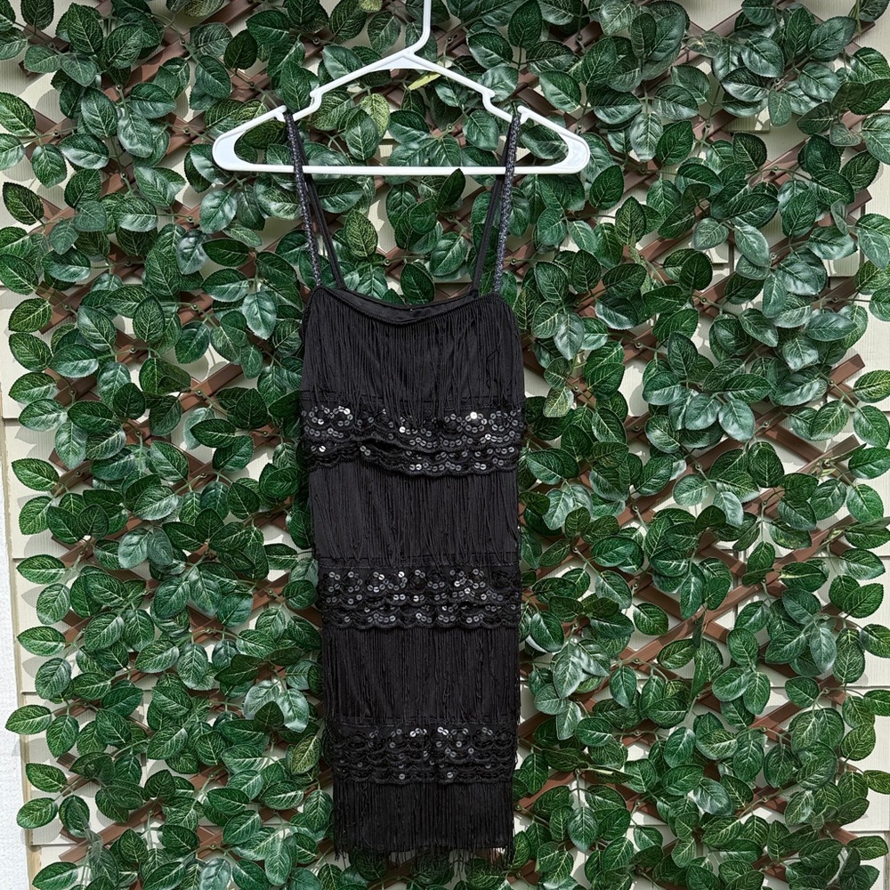 Elegant Black Fringe Dress Flapper Mini
